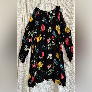 Old Navy Black Floral Top with Multicolor Blooms